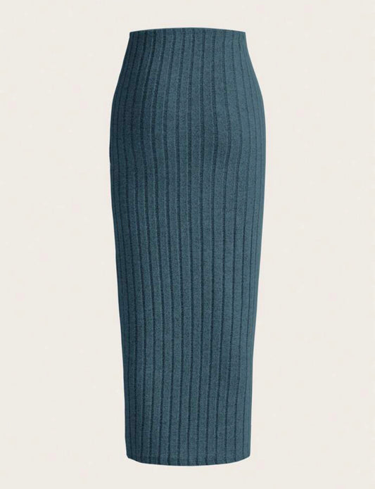 Knit pencil skirt in cadet blue