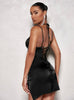 Split satin cami dress in black