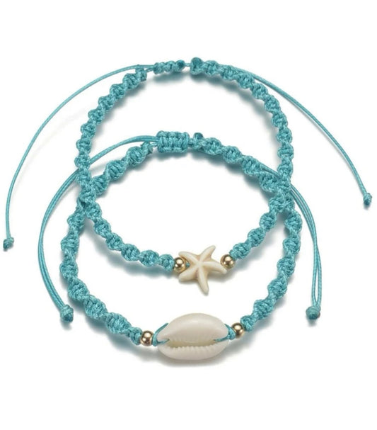 Starfish Shell Anklet (Blue)