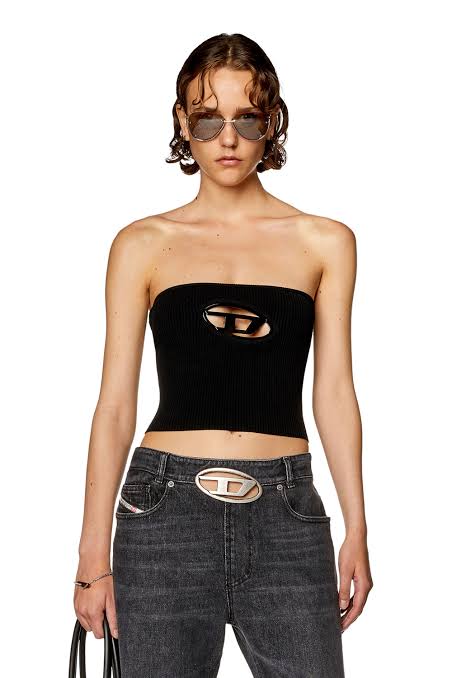 Diesel logo plaque cut out bandeau top in black