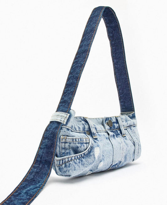 Zara denim jeans patchwork shoulder bag