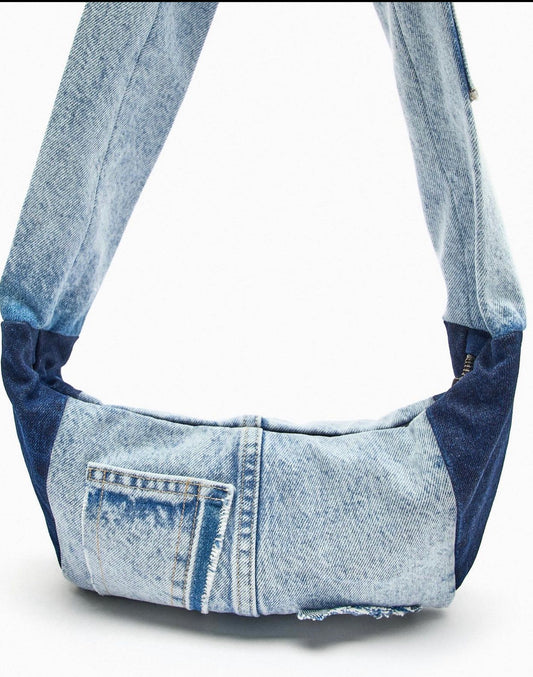 Zara denim patchwork shoulder bag