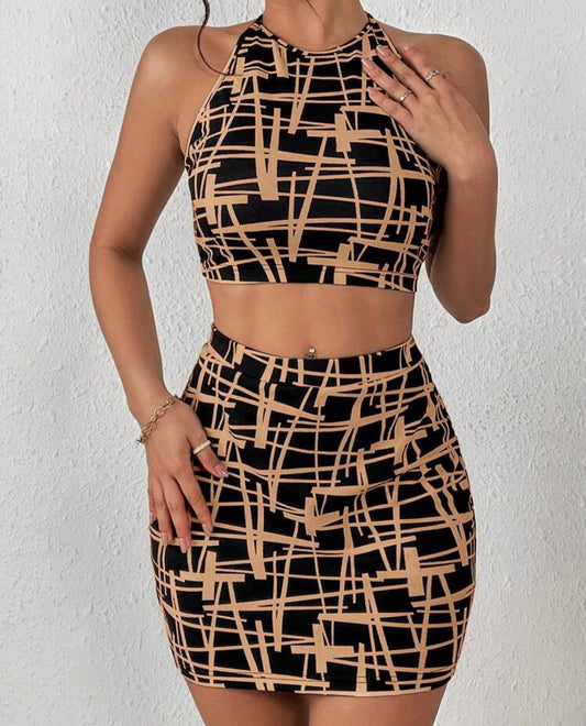 Geo print Crop tank top & bodycon skirt