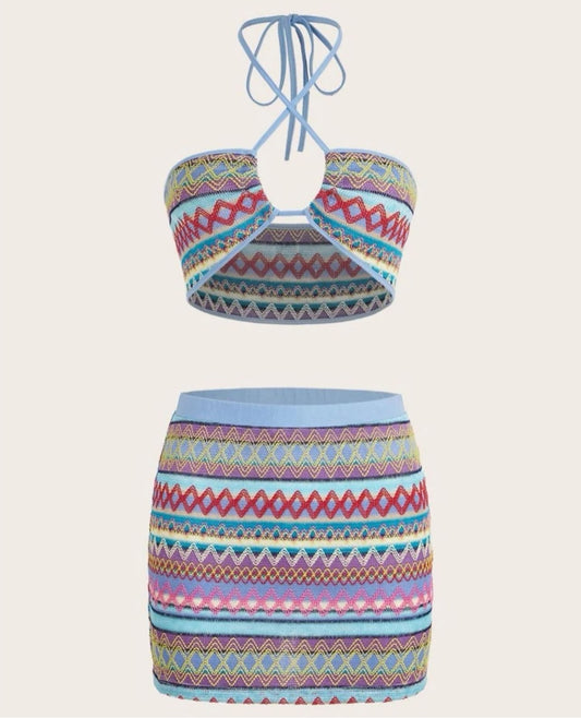 Chevron pattern halter top & skirt