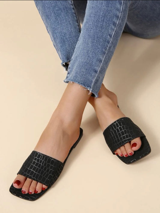 Crocodile Embossed flat sandals