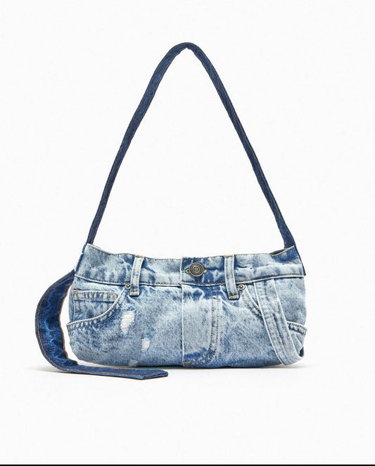 Zara denim jeans patchwork shoulder bag