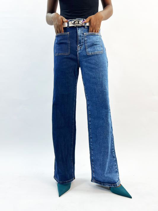 Noisy-may straight leg contrast two tone jeans in blue