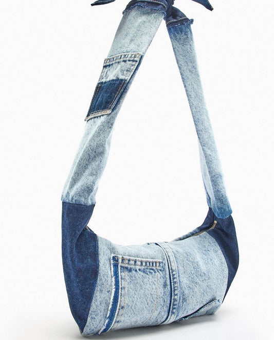 Zara denim patchwork shoulder bag