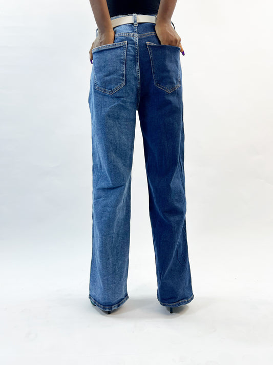 Noisy-may straight leg contrast two tone jeans in blue