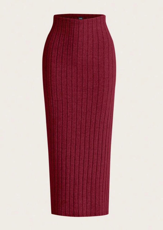 Knit pencil skirt in burgundy