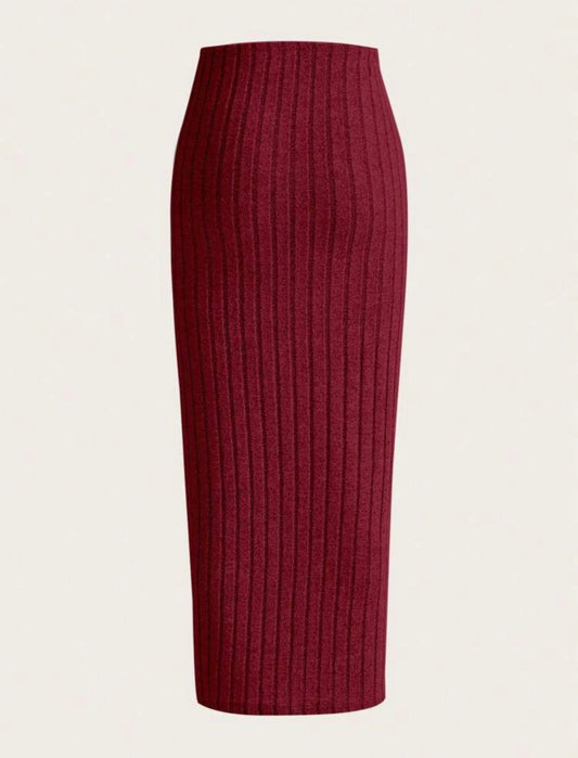 Knit pencil skirt in burgundy